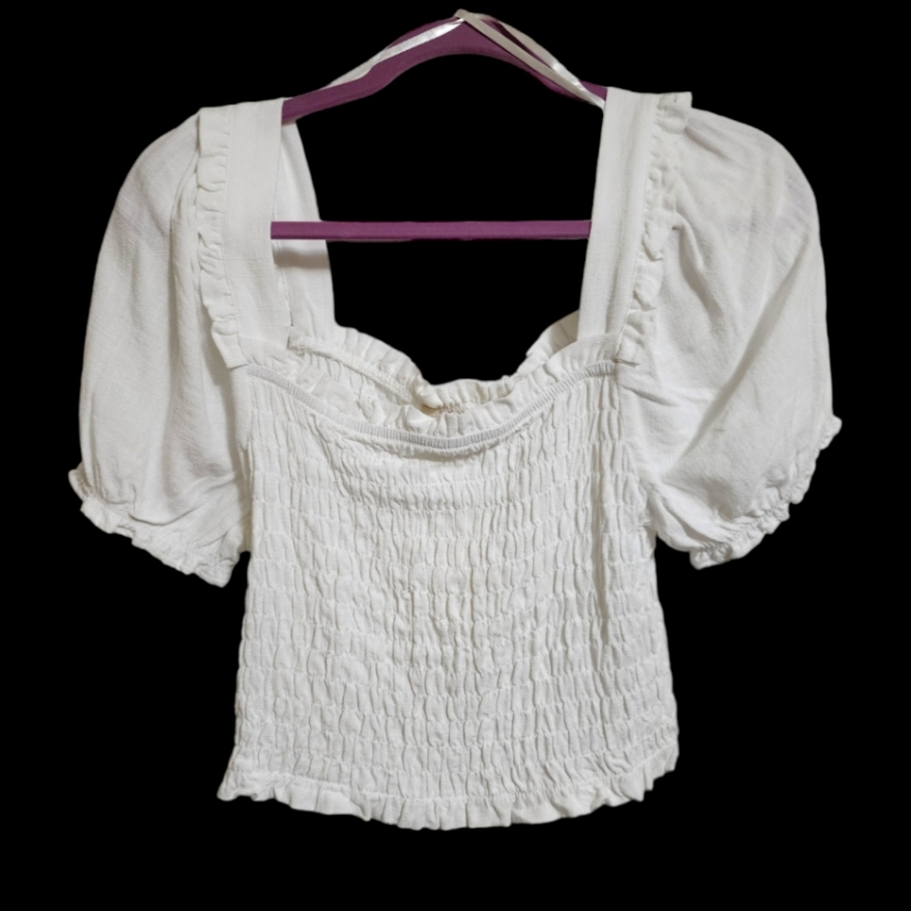 Monteau Smocked Short Sleeve Crop Top Sz Large